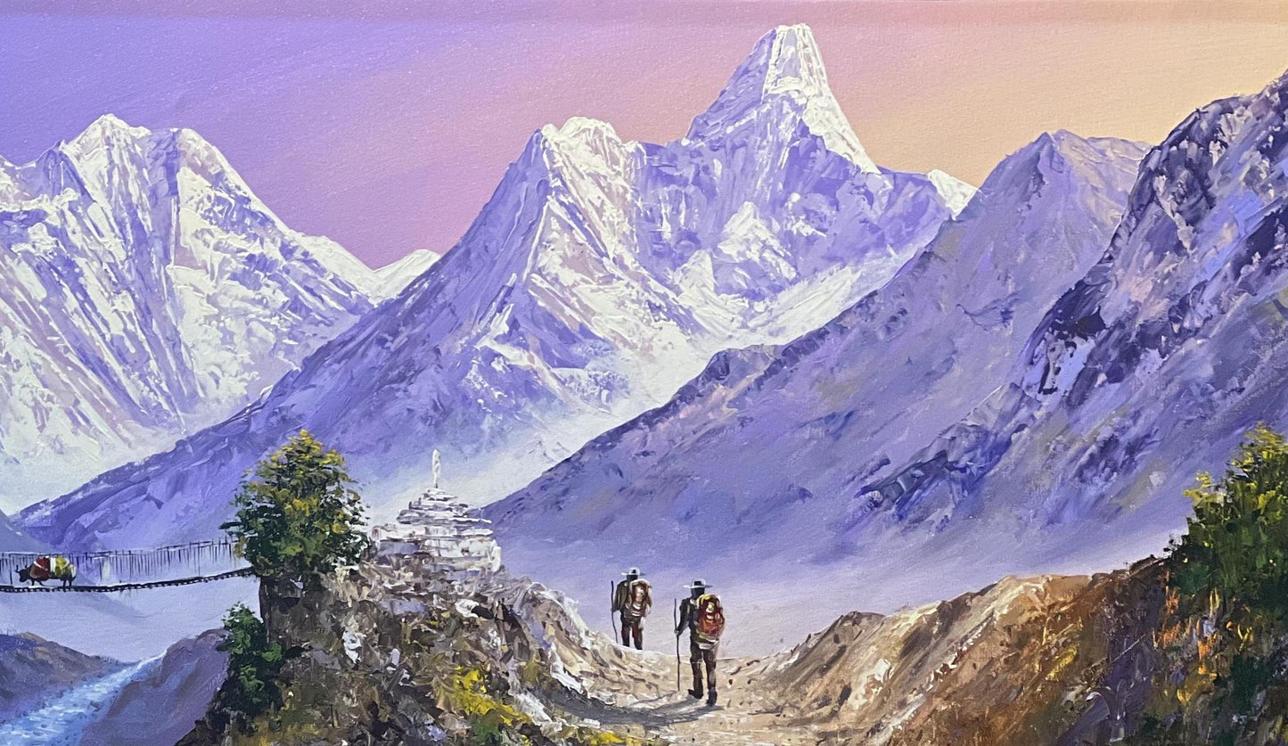Himalayan Mountain Landscape Acrylic Painting | Everest Trek Scene | Tengboche Canvas Art