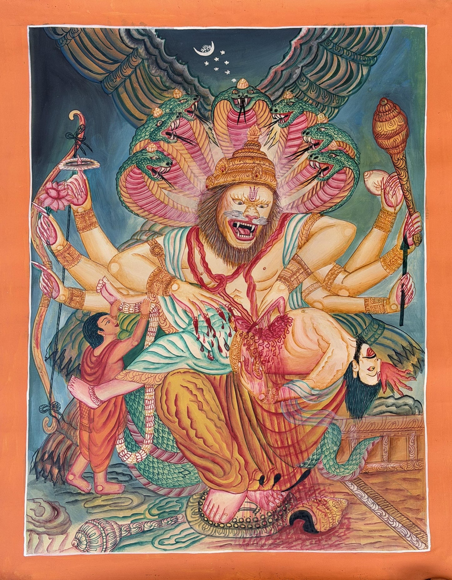 Narasimha Thangka Painting | Fierce Avatar of Vishnu | Hand-Painted Hindu  Art | Protection and Power