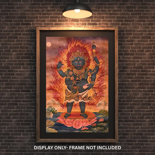 Two-Armed Standing Mahakala Thangka | Newari Paubha Painting | Oil Varnished Buddhist Art | Protection & Good Fortune