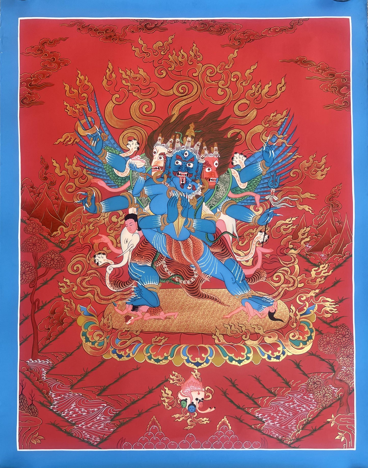 Large Vajrakilaya Tibetan Thangka Painting – Masterpiece Buddhist Art, Spiritual Decor, Handcrafted Art