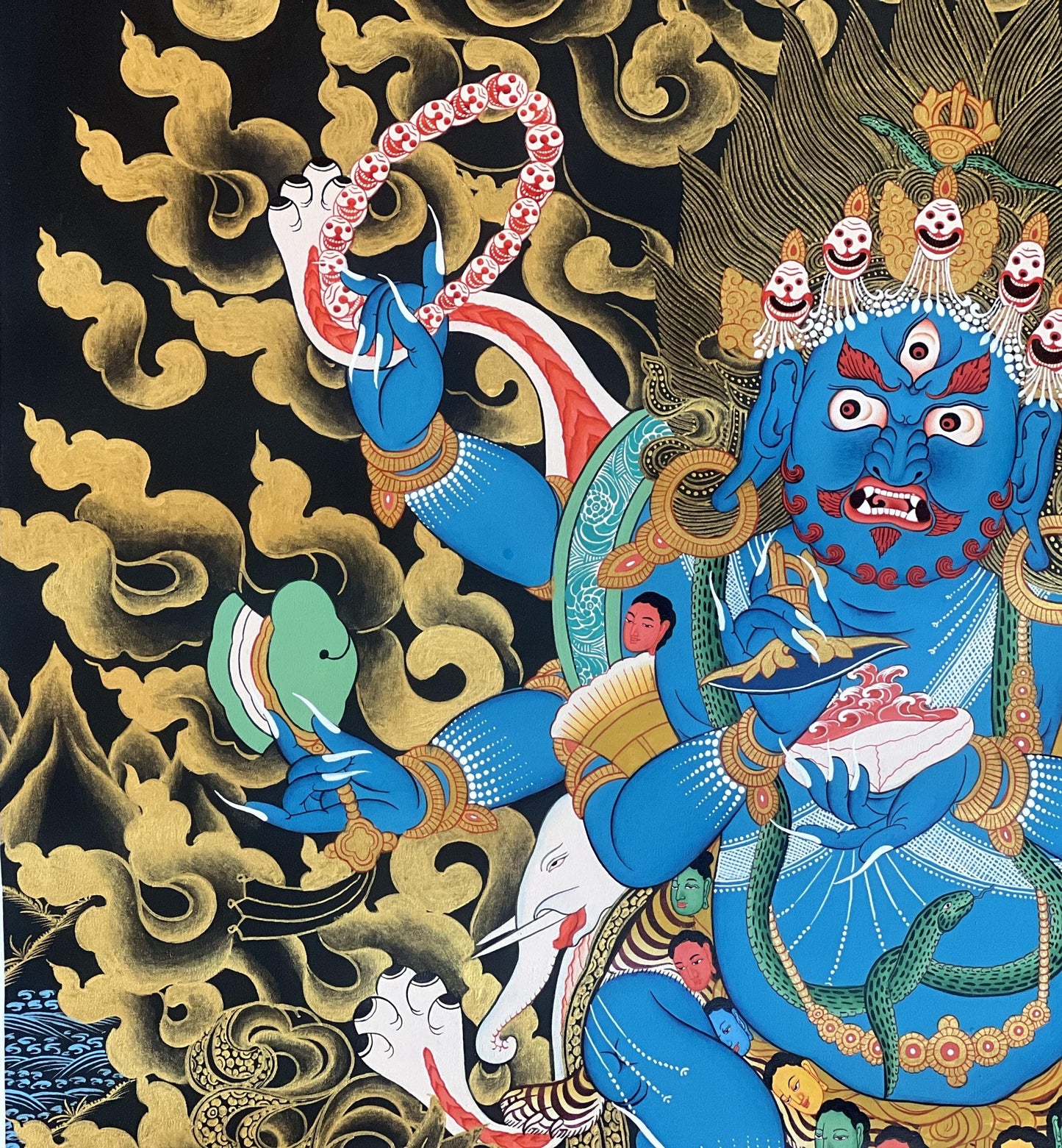 Six Armed Black Mahakala Large Tibetan Thangka Painting – Hand-Painted Buddhist Protector Art