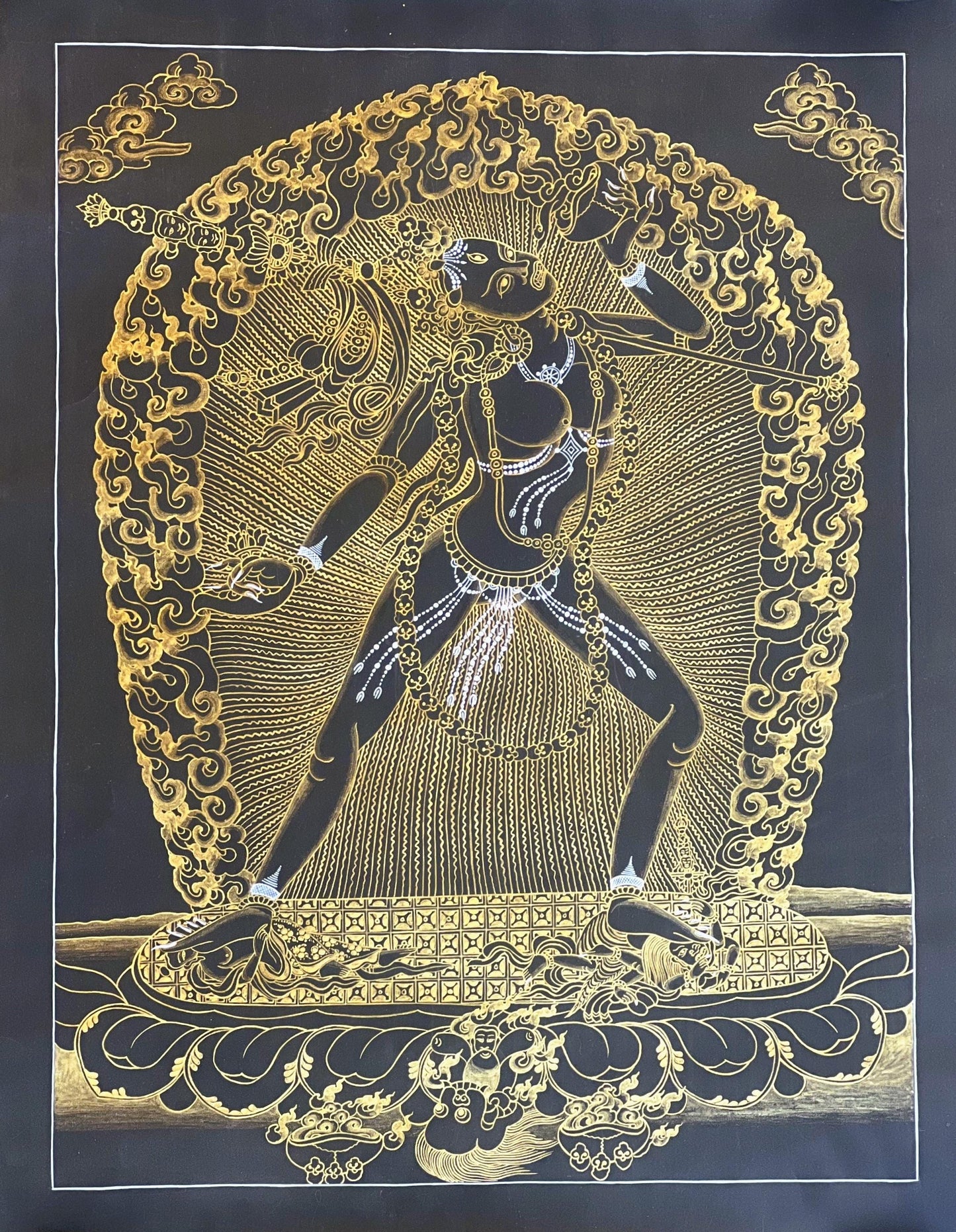 Vajrayogini Black and Gold Thangka Painting | Hand-Painted Masterpiece Tibetan Buddhist Art