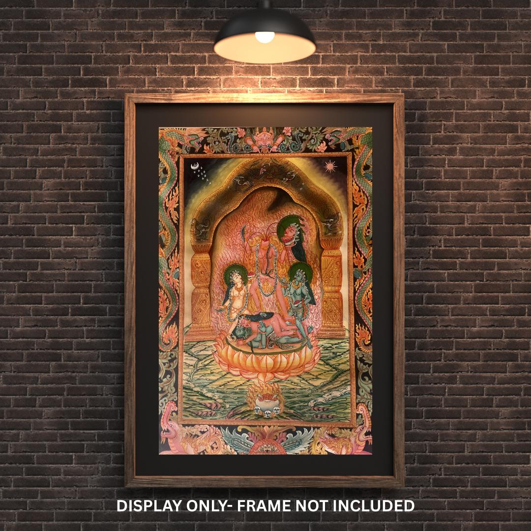 Chhinnamasta Thangka Painting – Original Hand-Painted Hindu Buddhist Art | Mahavidya Goddess | Sacred Tantric Masterpiece | Semi-Old