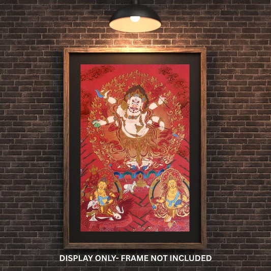 Six Armed White Mahakala Tibetan Thangka Painting | Hand-Painted Buddhist Art | Himalayan Protector Deity