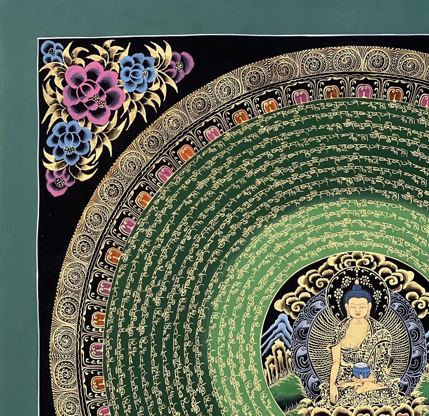 Shakyamuni Buddha Mantra Mandala Tibetan Thangka Painting Hand Painted Meditation Art