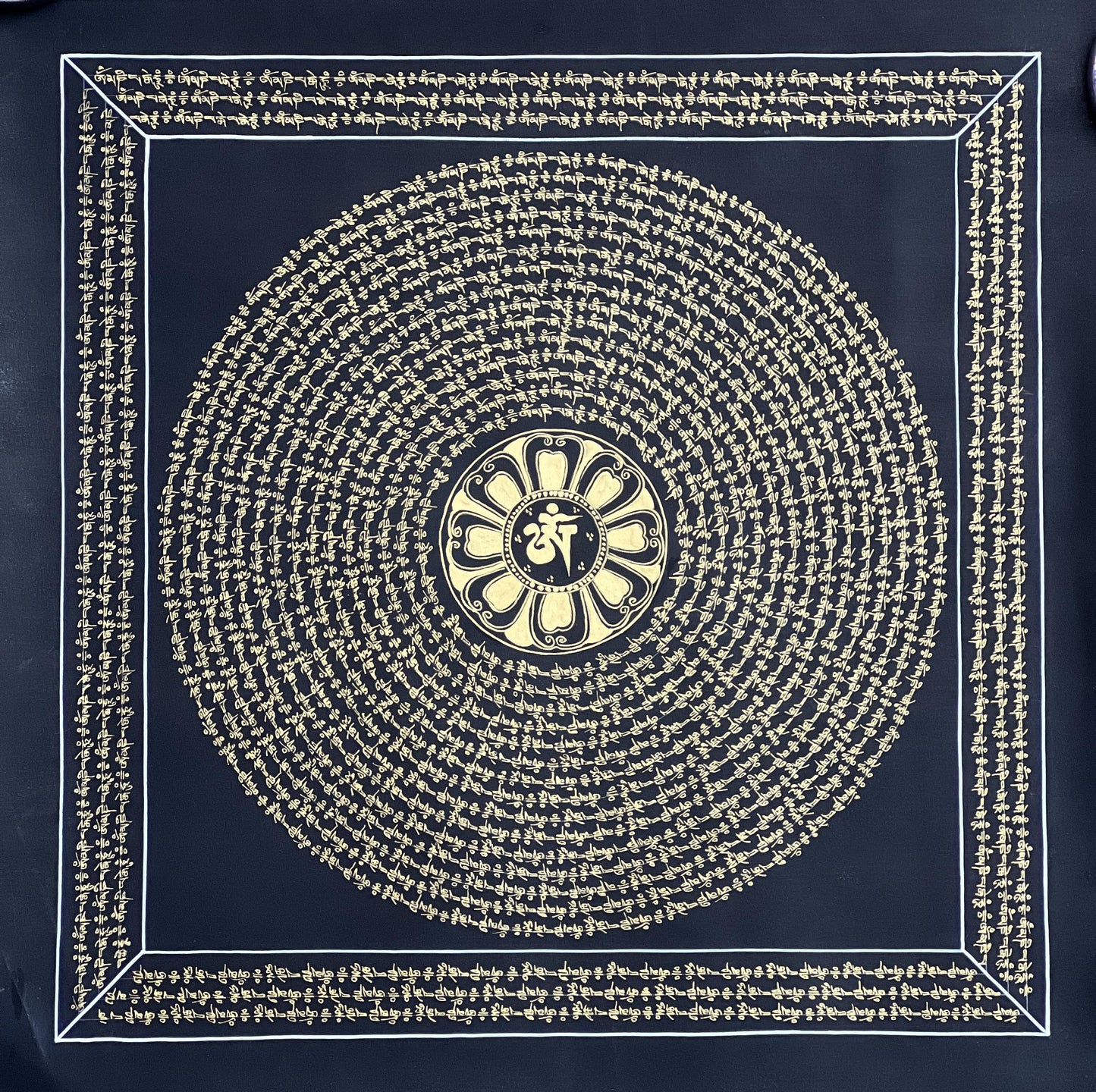 Handmade Om Mantra Mandala Thangka Painting | Tibetan Meditation Art