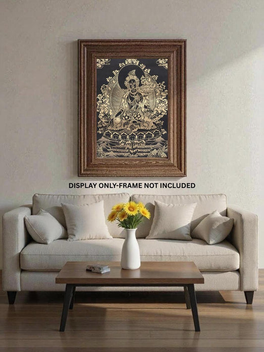 White Tara Tibetan Thangka | Black and Gold Buddhist Art