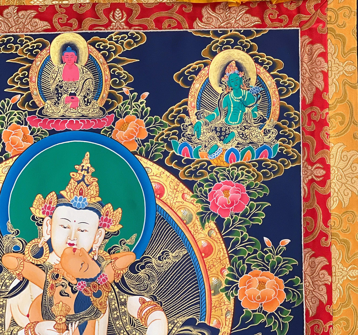 Vajrasattva Shakti Tibetan Thangka – Large Hand-Painted Sacred Art with Silk Brocade