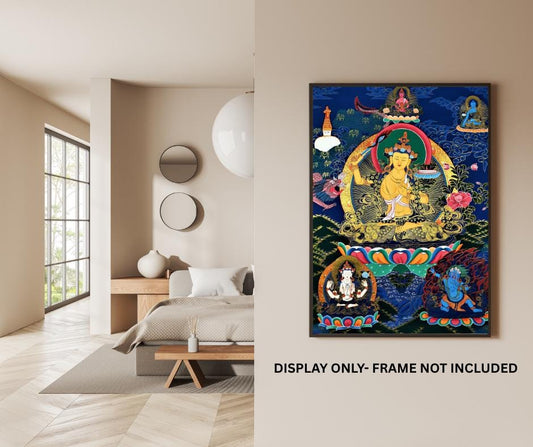 Manjushri  Bodhisattva Thangka – Hand-Painted Manjushree Tibetan Buddhist Art with Silk Brocade