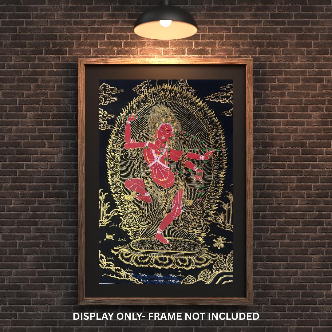 Hand-Painted Black and Gold Kurukulla Tibetan Thangka | Spiritual Art for Meditation & Home Decor
