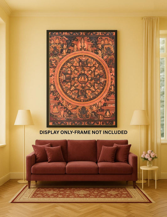 Buddha Life Mandala Tibetan Thangka with Avalokiteshvara – Hand Painted Oil-Varnished Meditation Art