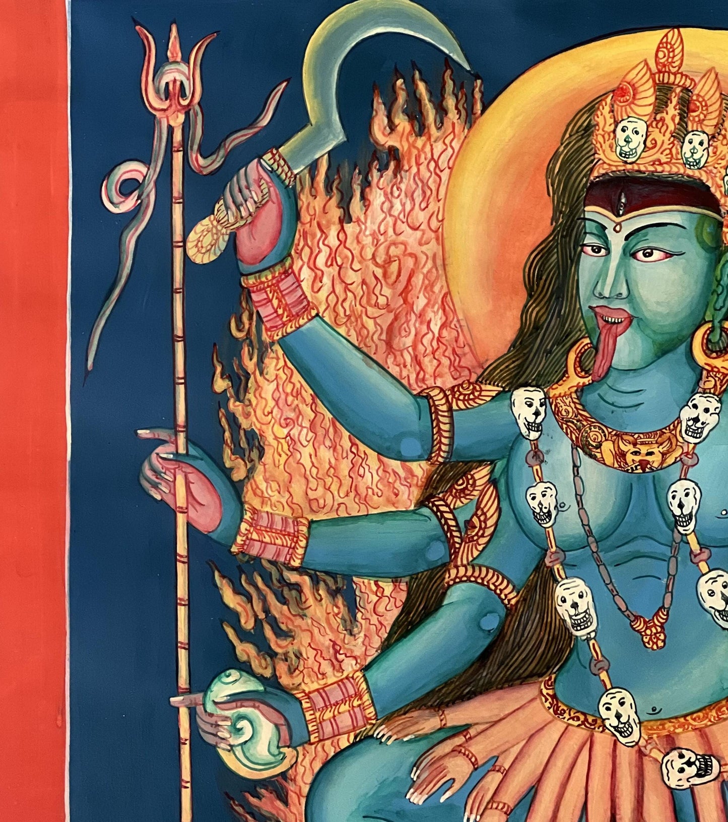 Hand-Painted Mahakali Newari Paubha | Hindu Goddess Kali Thangka | Smoky Masterpiece Art from Nepal