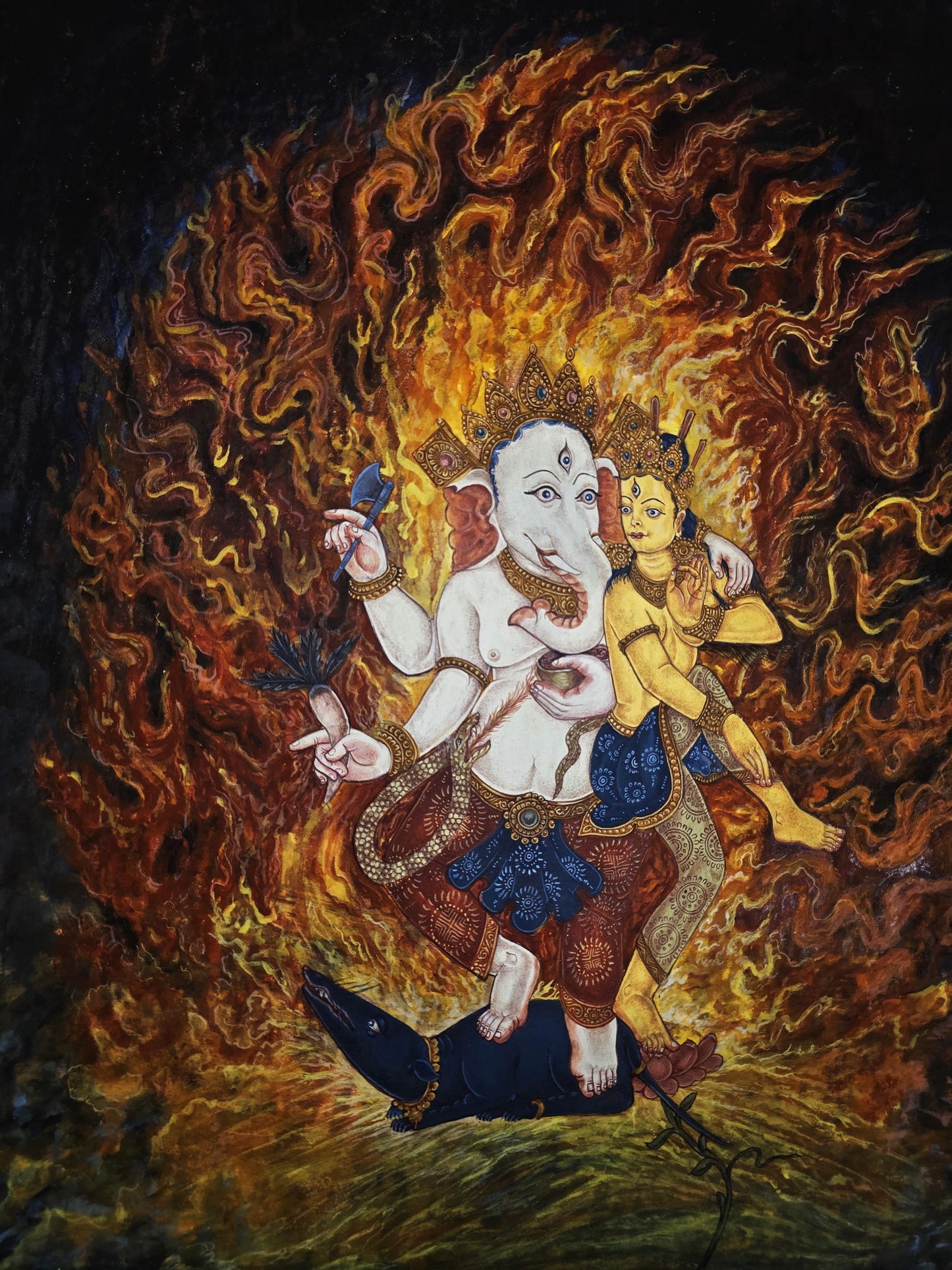 Ganesha Thangka Art | Hindu God of Wisdom | Ganapati Decor | Vedic Mythology | Newari Paubha Painting