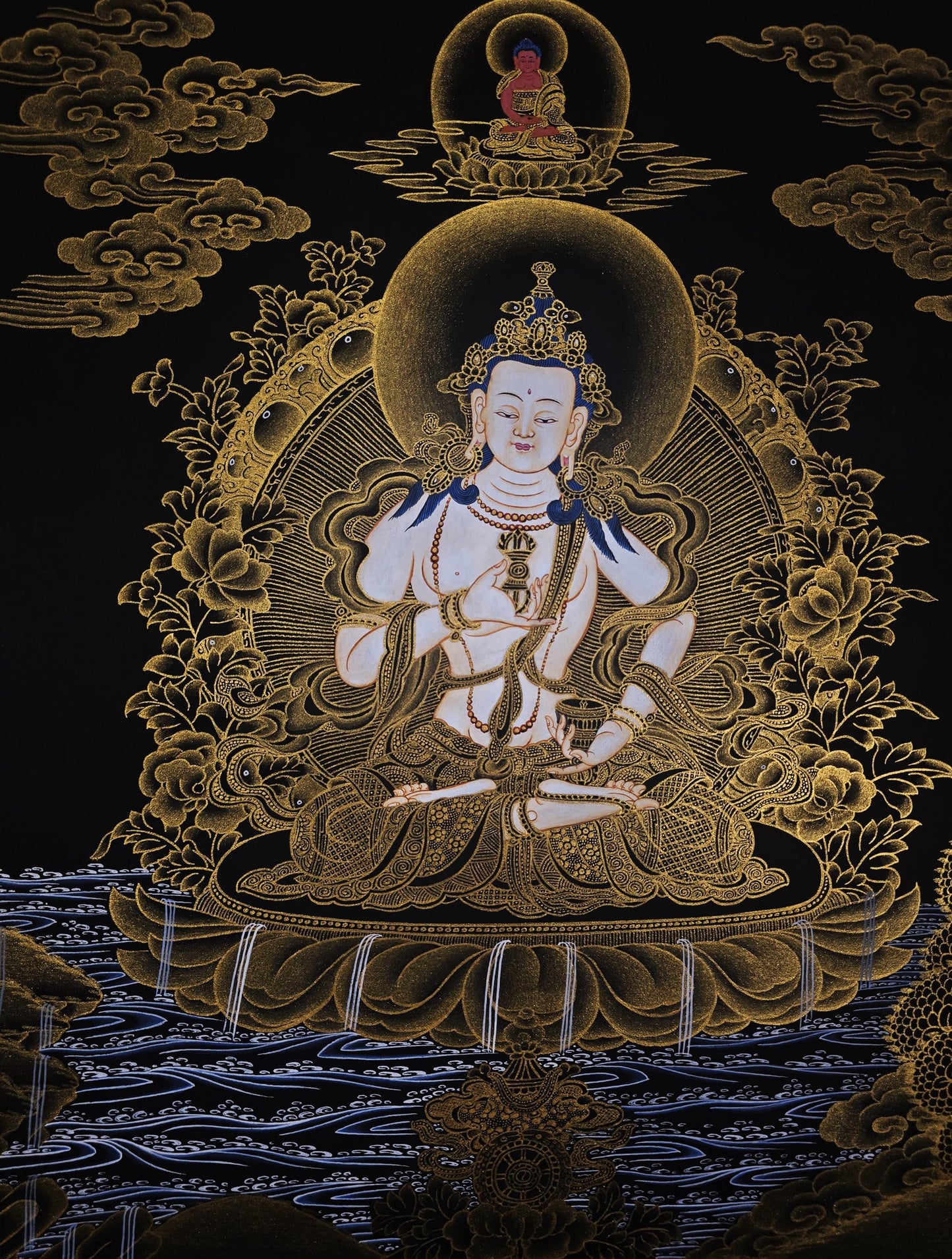 Vajrasattva 24K Gold Tibetan Thangka Painting – Purification Buddha Sacred Buddhist Art