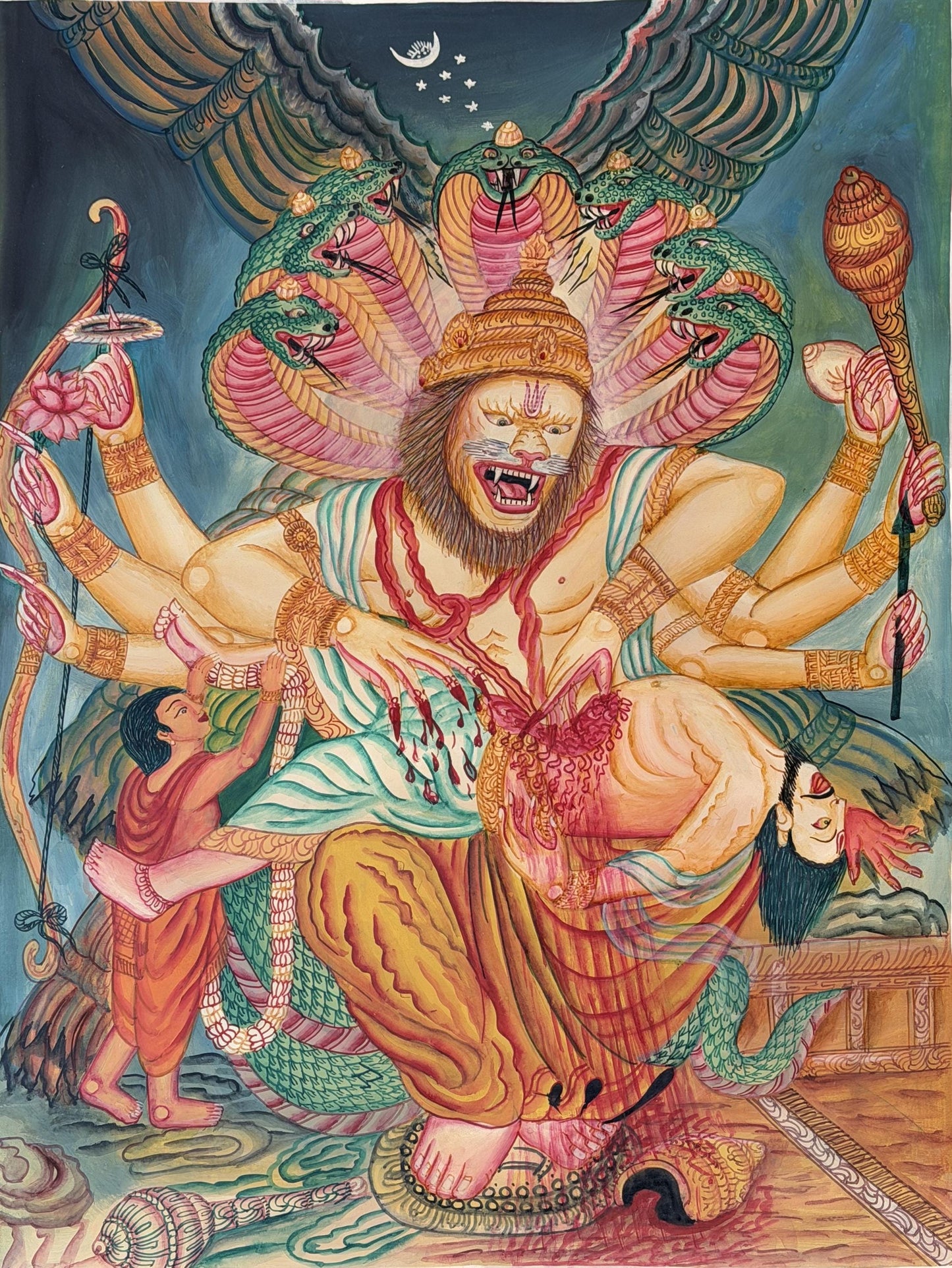 Narasimha Thangka Painting | Fierce Avatar of Vishnu | Hand-Painted Hindu  Art | Protection and Power