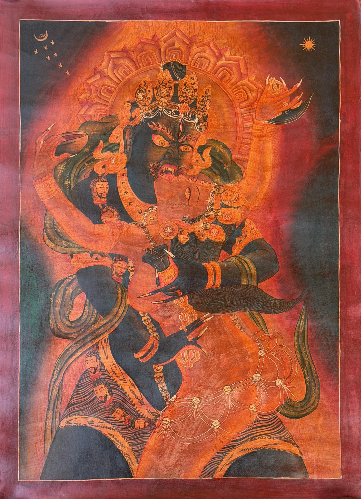 Chakrasamvara Shakti Thangka | Hand-Painted Newari Paubha | Oil-Varnished Buddhist Art | Tantric Yab-Yum ( Union ) Painting
