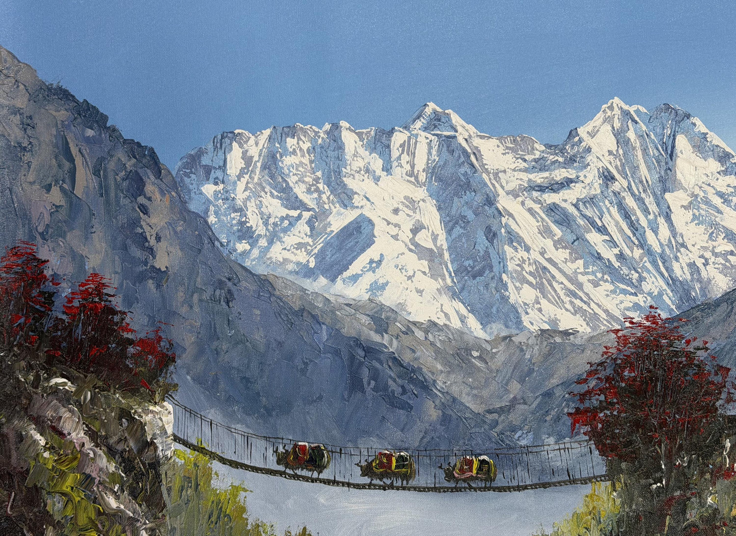 Himalayan Landscape Acrylic Painting | Everest Trek Scene from Tengboche | Mountain Art on Canvas