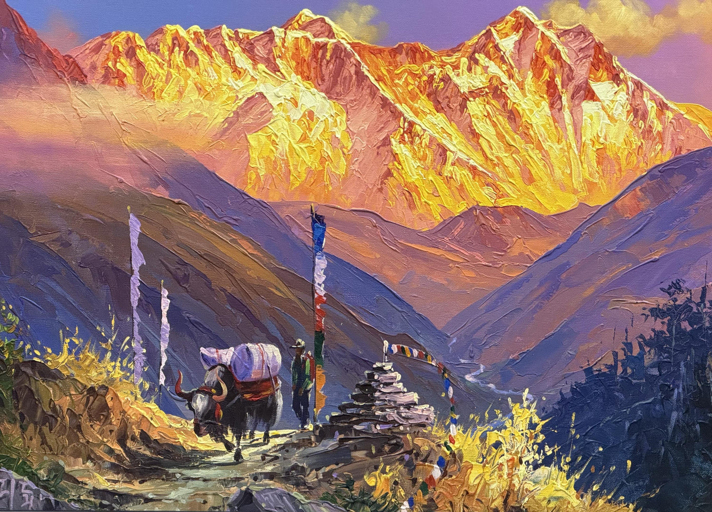 Sunrise View of Mount Everest from Tengboche | Himalayan Mountain Art | Acrylic Painting on Canvas