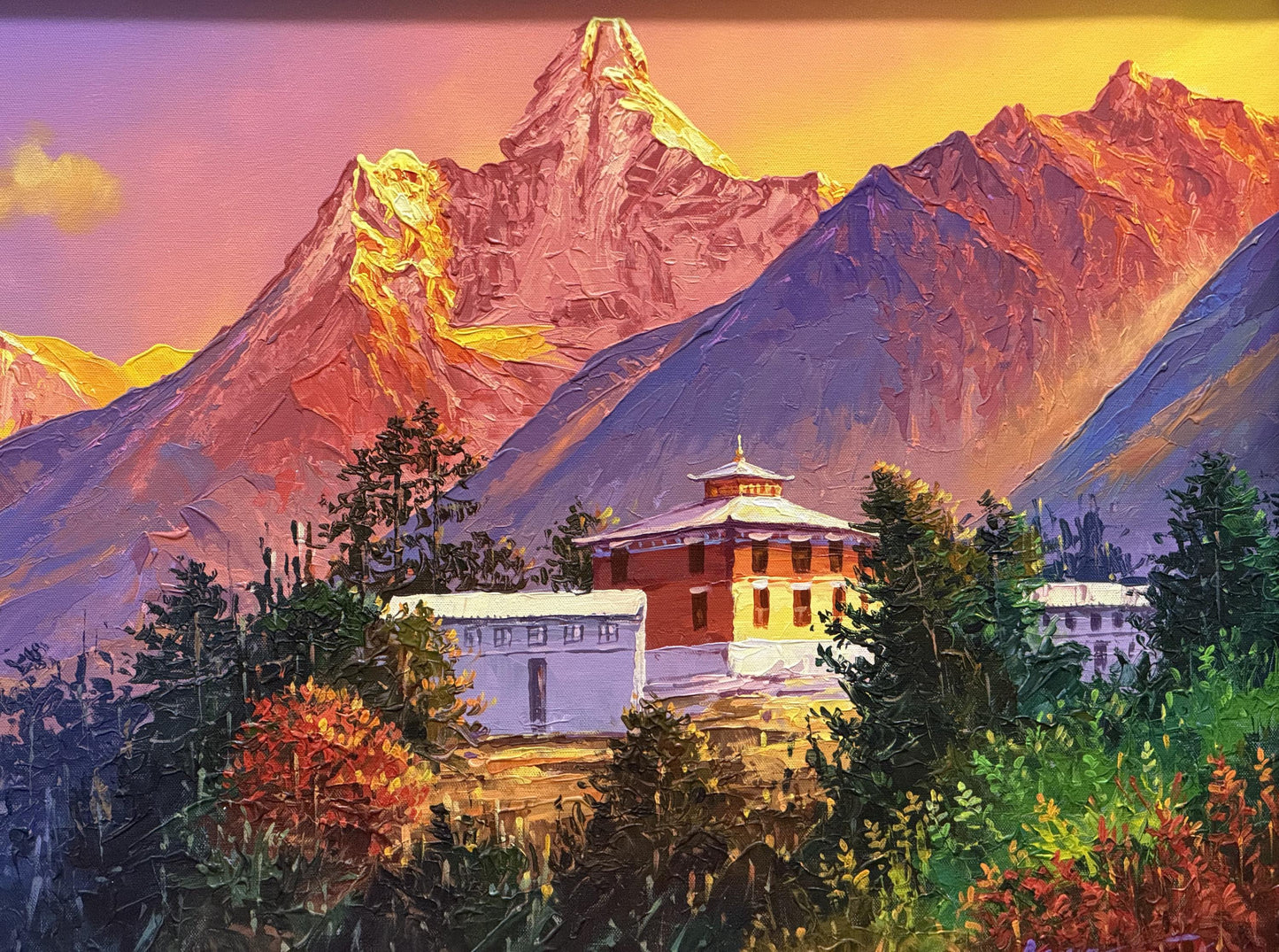Sunrise View of Mount Everest from Tengboche | Himalayan Mountain Art | Acrylic Painting on Canvas