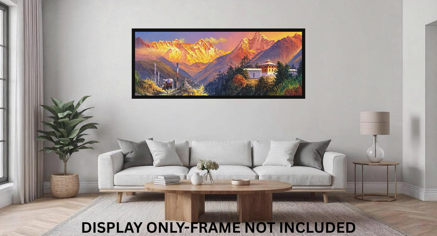 Sunrise View of Mount Everest from Tengboche | Himalayan Mountain Art | Acrylic Painting on Canvas