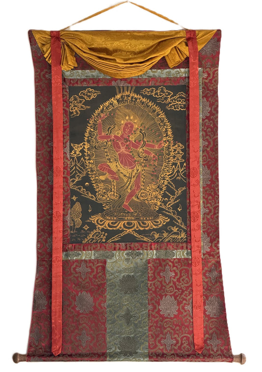 Hand-Painted Kurukulla Thangka | Tibetan Mother Buddha Art | Original Masterpiece Painting with Silk Brocade