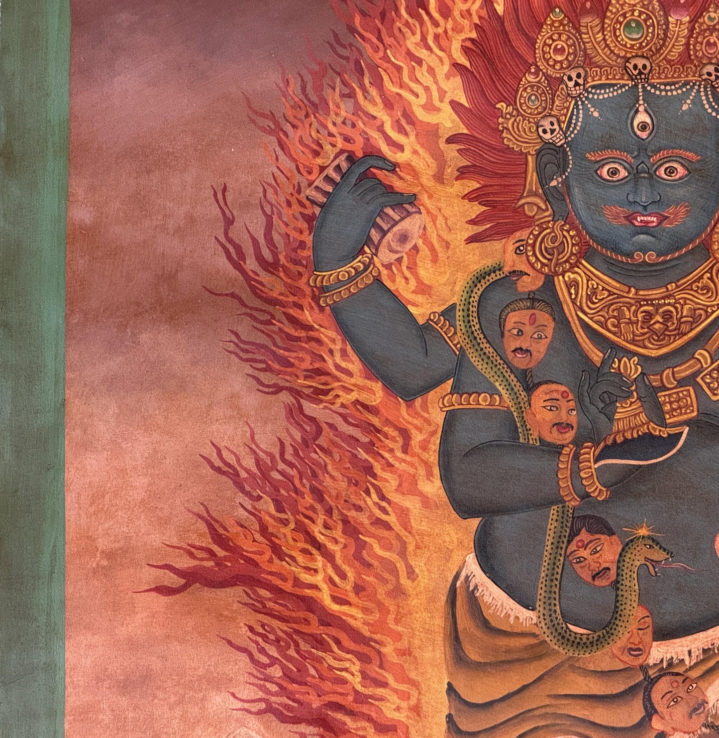 Two-Armed Standing Mahakala Thangka | Newari Paubha Painting | Oil Varnished Buddhist Art | Protection & Good Fortune