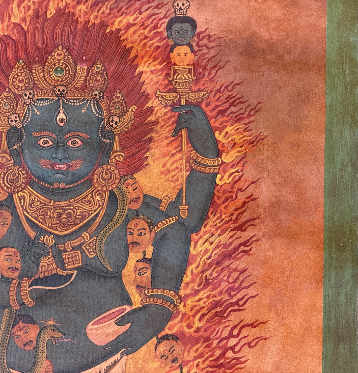 Two-Armed Standing Mahakala Thangka | Newari Paubha Painting | Oil Varnished Buddhist Art | Protection & Good Fortune