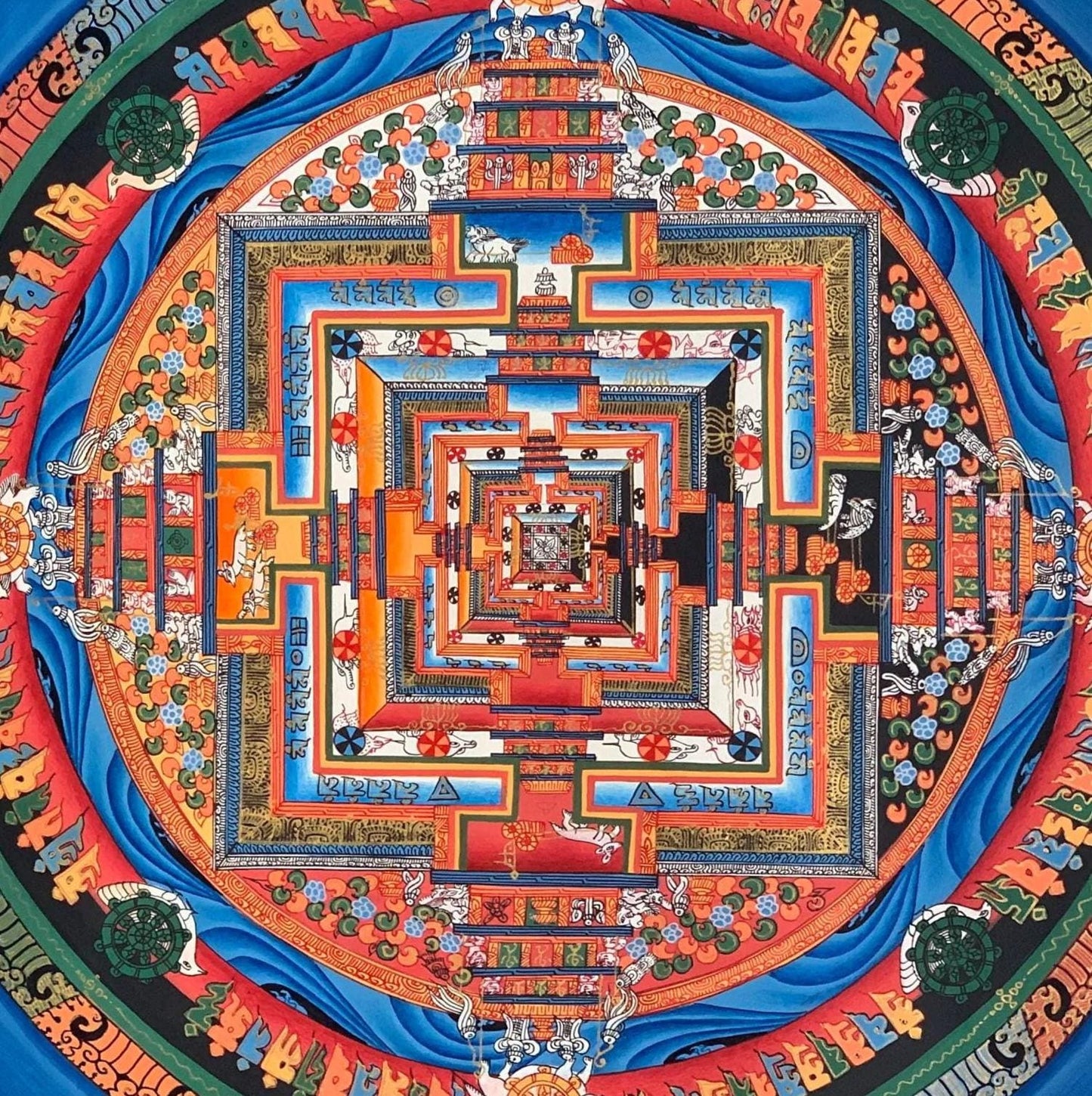 Hand-Painted Kalachakra Mandala | Tibetan Thangka Painting | Wheel of Life Art | Spiritual Wall Decor