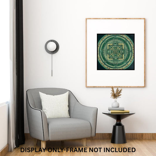 Hand-Painted Kalachakra Mandala Thangka | Tibetan Wheel of Time Art | Green Background Painting
