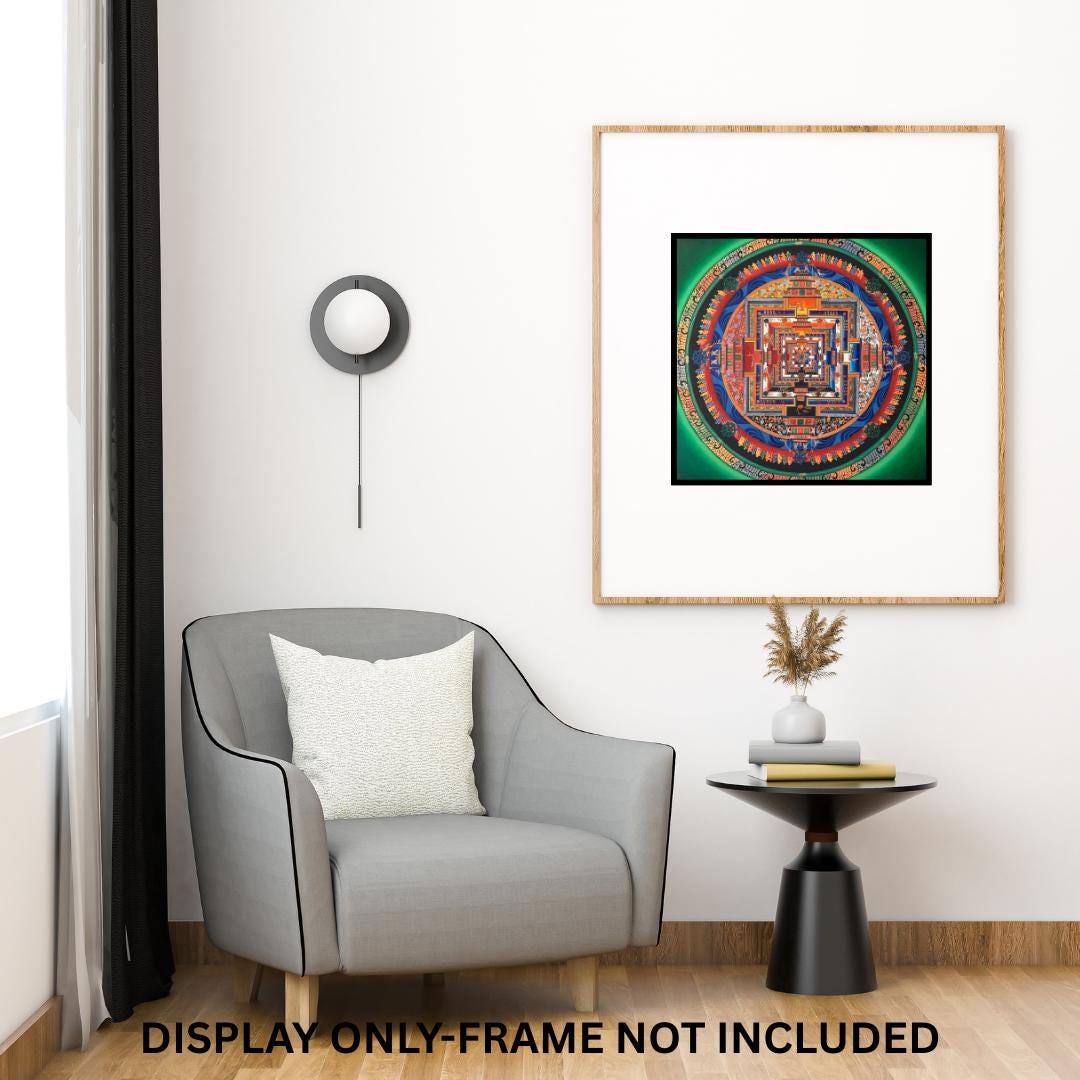 Hand-Painted Green Kalachakra Mandala Thangka | Wheel of Time Art | Meditation & Spiritual Decor