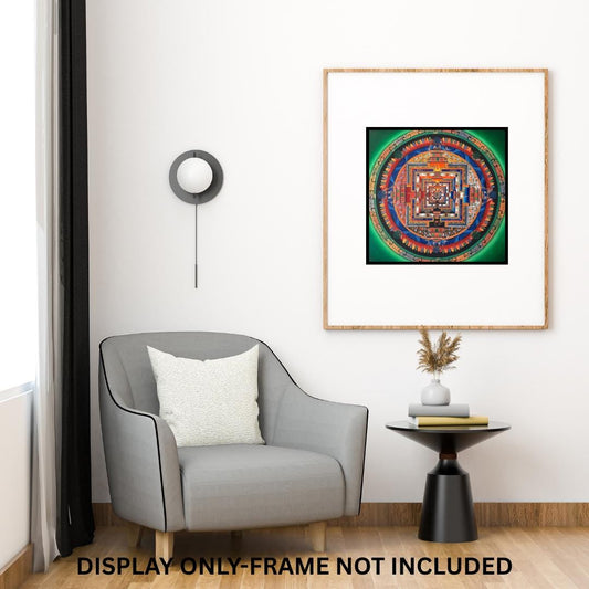 Hand-Painted Green Kalachakra Mandala Thangka | Wheel of Time Art | Meditation & Spiritual Decor