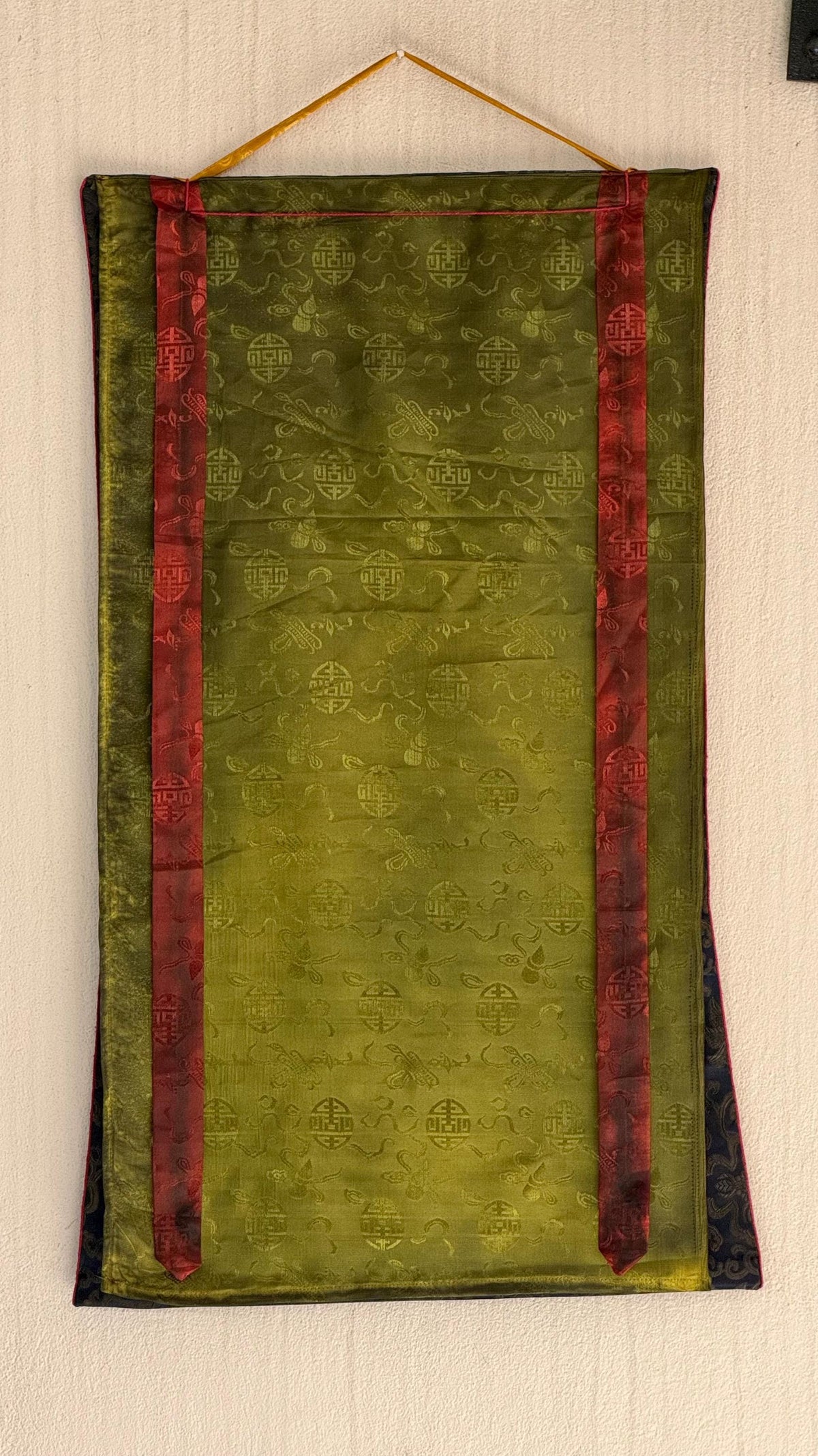 Handcrafted Chenrezig Thangka Painting  Tibetan Art with Silk Brocade
