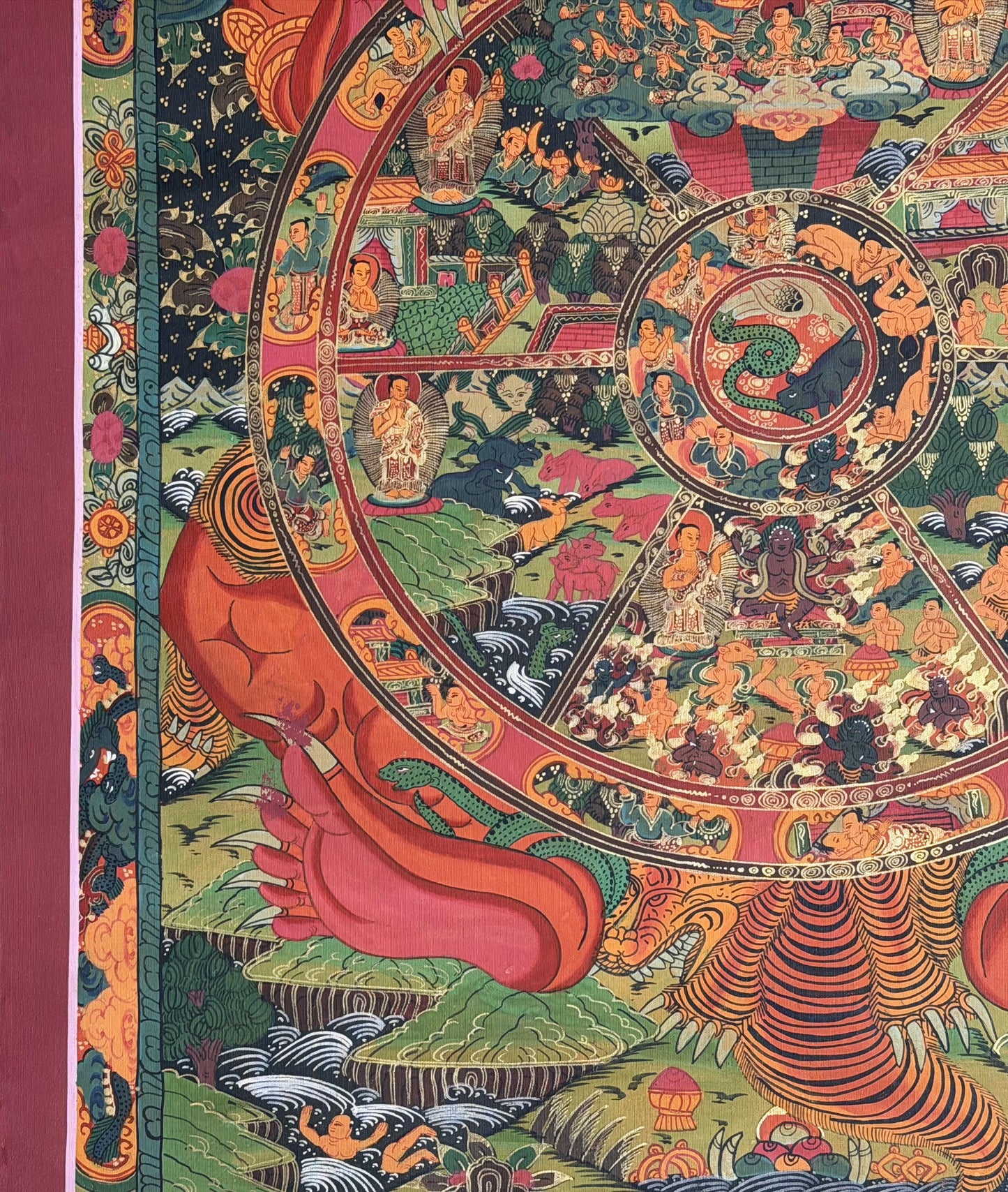 Hand-Painted Wheel of Life Thangka Painting: Tibetan Buddhist Mandala Art