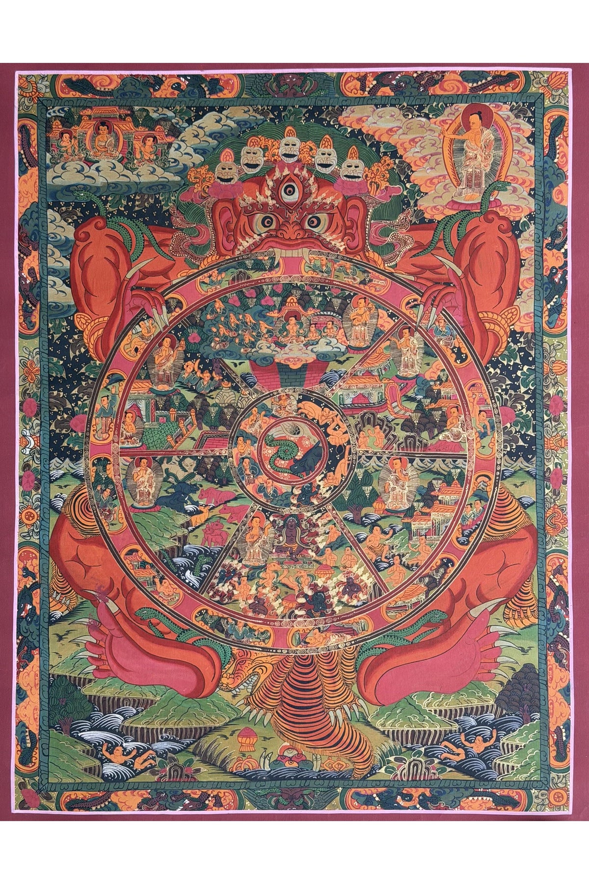 Hand-Painted Wheel of Life Thangka Painting: Tibetan Buddhist Mandala Art