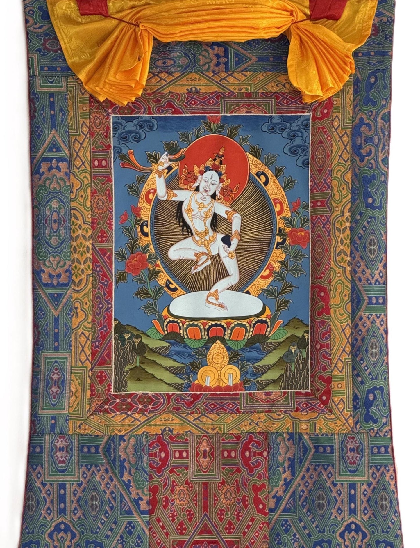 Hand-Painted Machig Labdron Thangka | Tibetan Buddhist Art with Silk Brocade