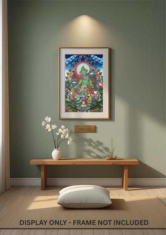 Hand-Painted Green Tara Thangka Painting – Tibetan Buddhist Goddess Art