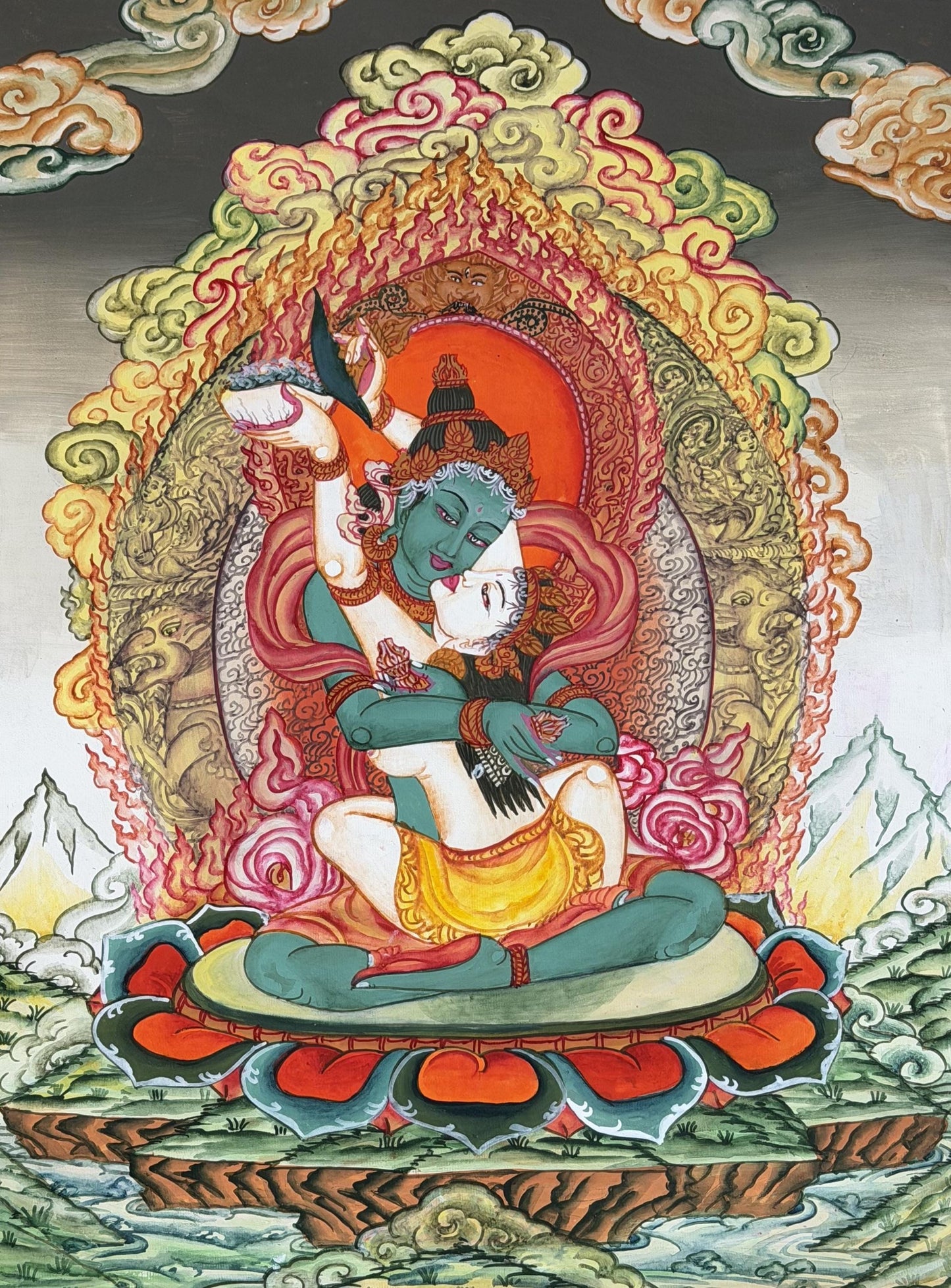 Vajradhara with Shakti Yab Yum | Tibetan Thangka Painting | Divine Union Art