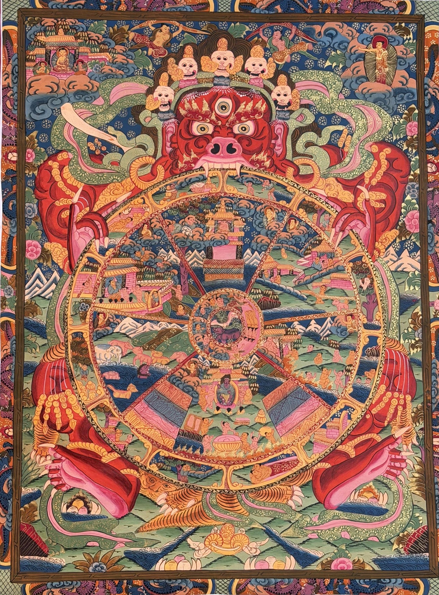 Samsara Wheel of Time Bhavachakra Mandala - Large Hand-Painted Tibetan Thangka Art
