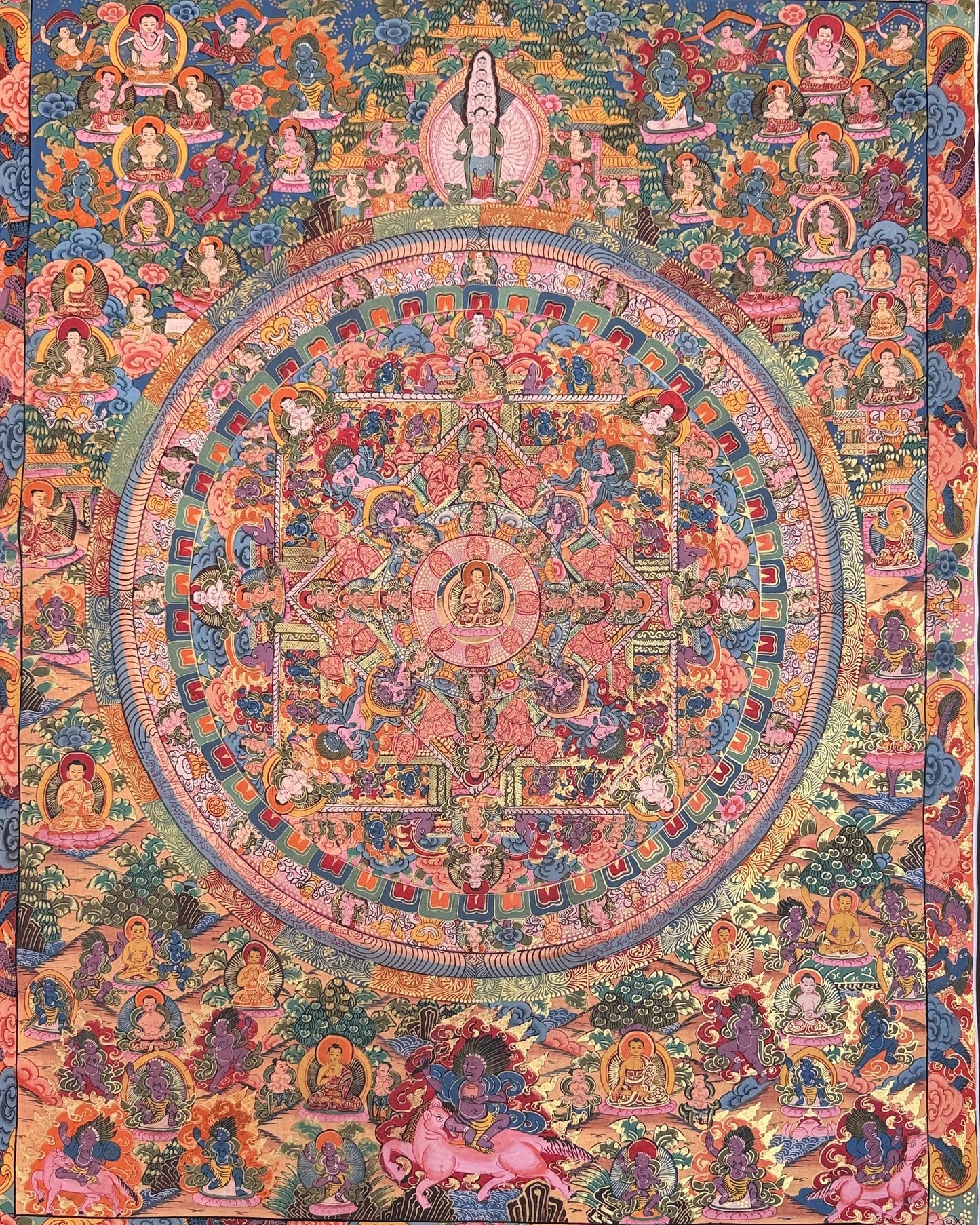 Buddha Life Story Mandala Thangka Painting –Large Hand-Painted Tibetan Buddhist Art