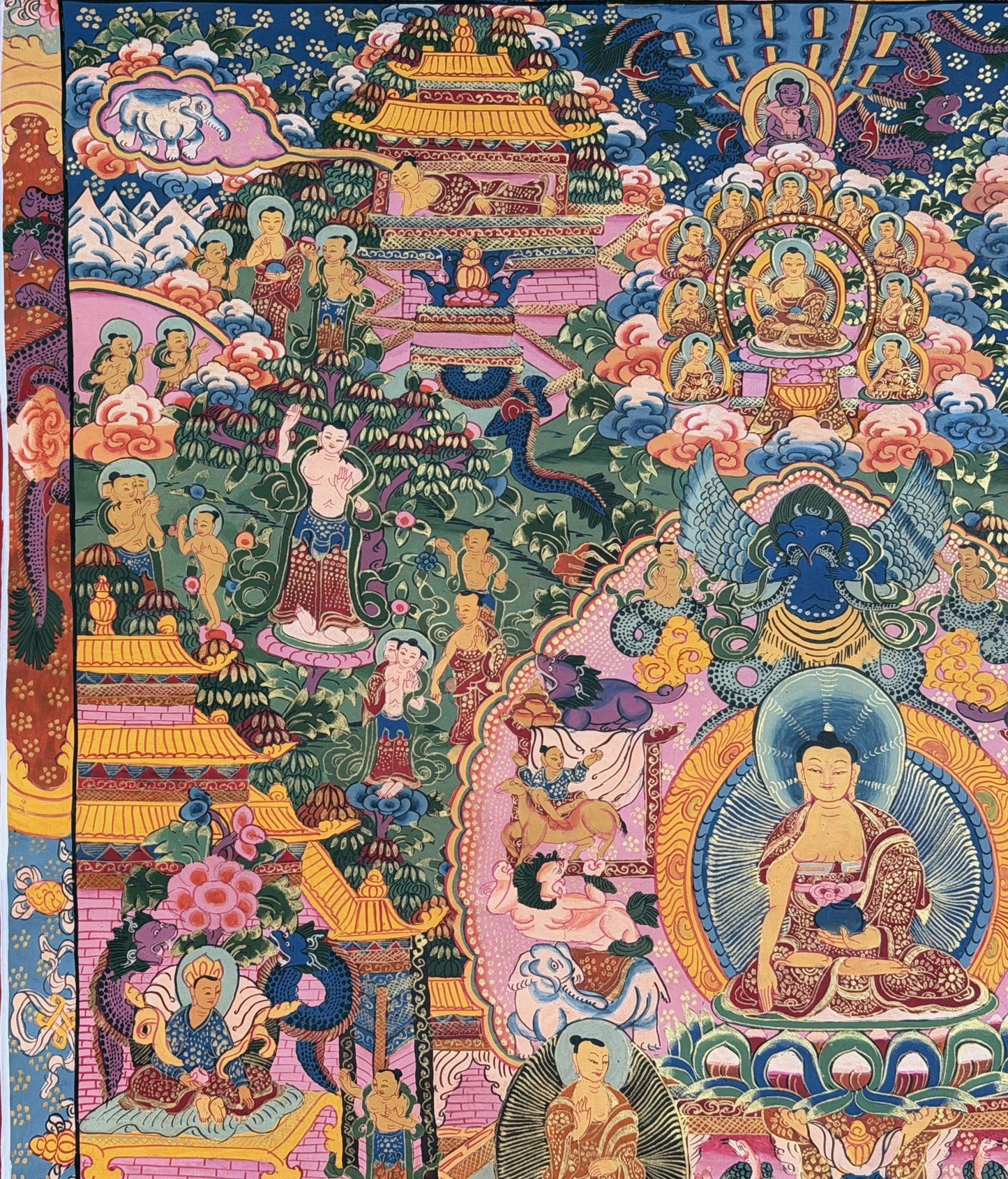Buddha Life Story Thangka  Painting |  Original Hand-Painted Large Tibetan Buddhist Art