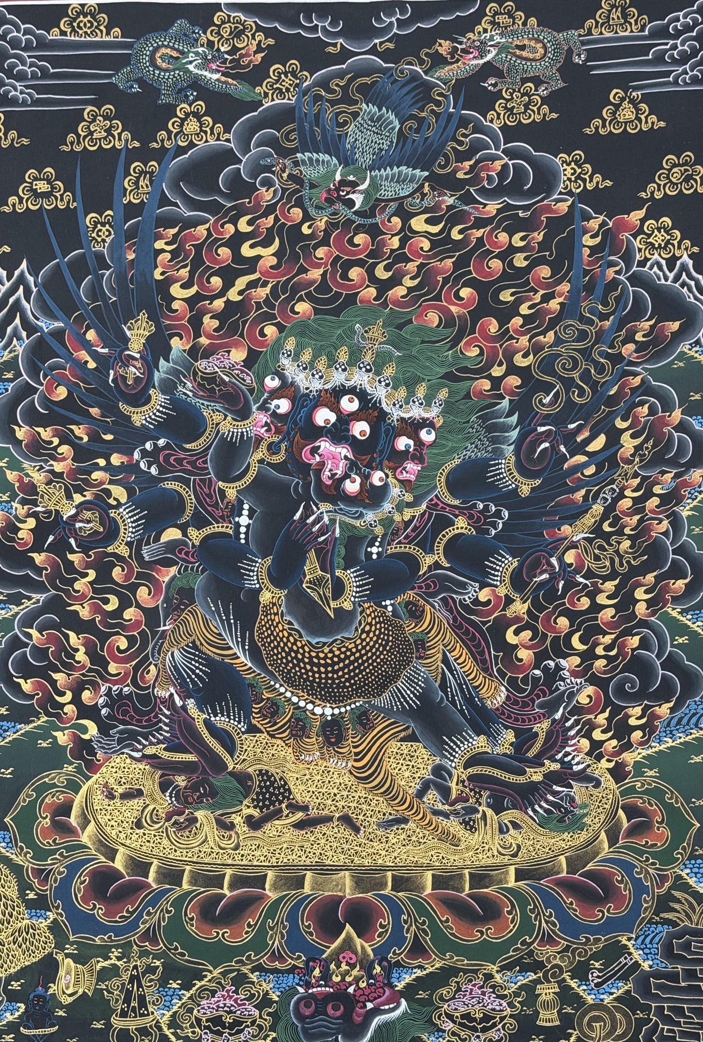 Hand-Painted Vajrakilaya Thangka with Consort - Wrathful Tibetan Buddhist Deity Phurba Dagger - Nyingma Tantric Art