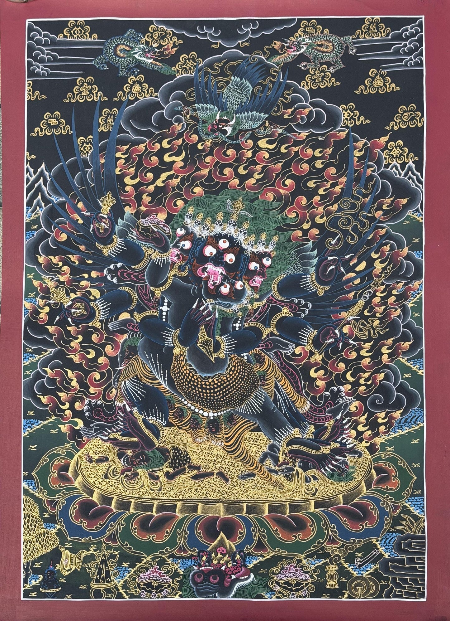 Hand-Painted Vajrakilaya Thangka with Consort - Wrathful Tibetan Buddhist Deity Phurba Dagger - Nyingma Tantric Art