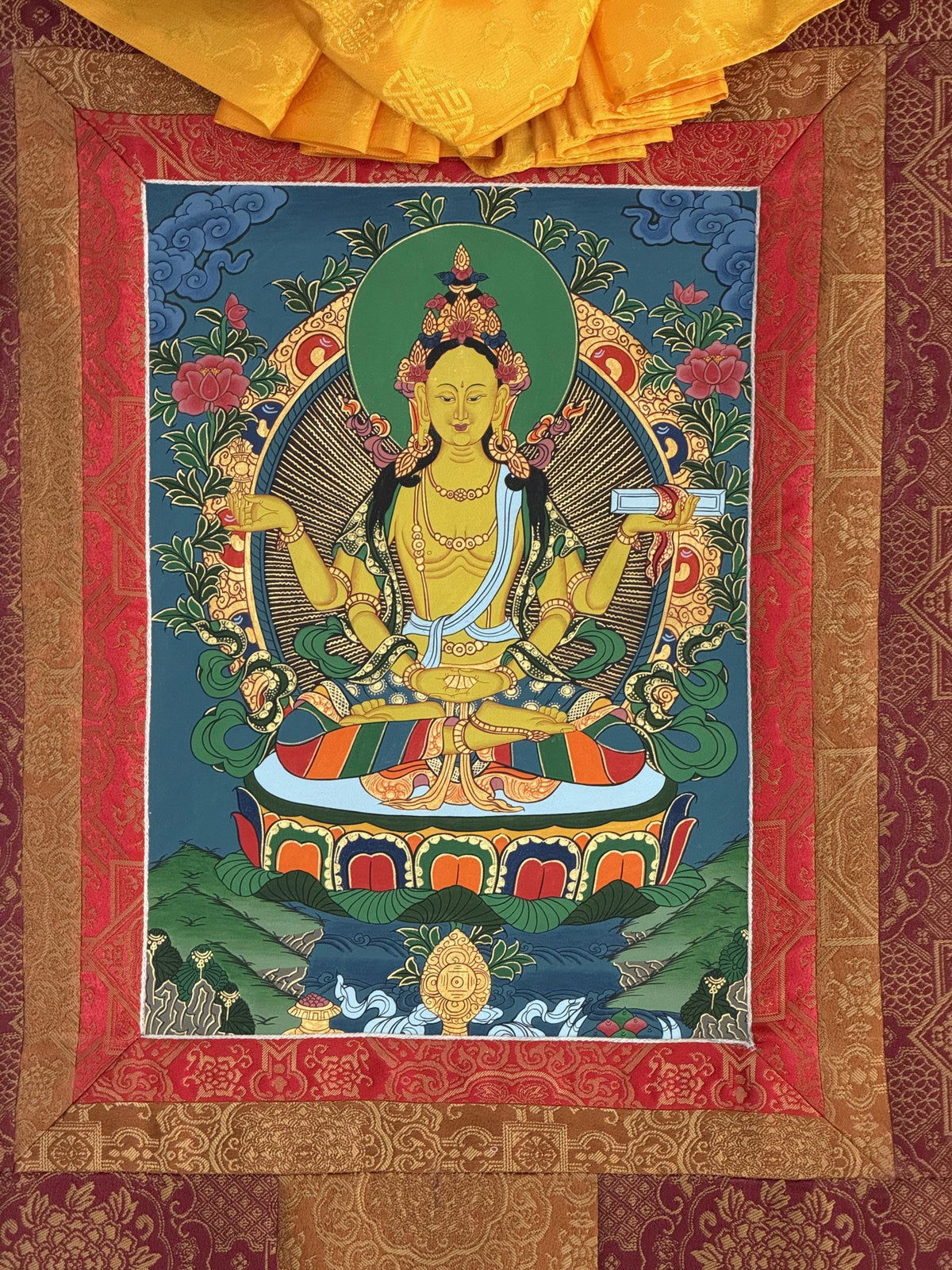 Hand-Painted Prajnaparamita Thangka Painting: Original Tibetan Art with  Silk Brocade