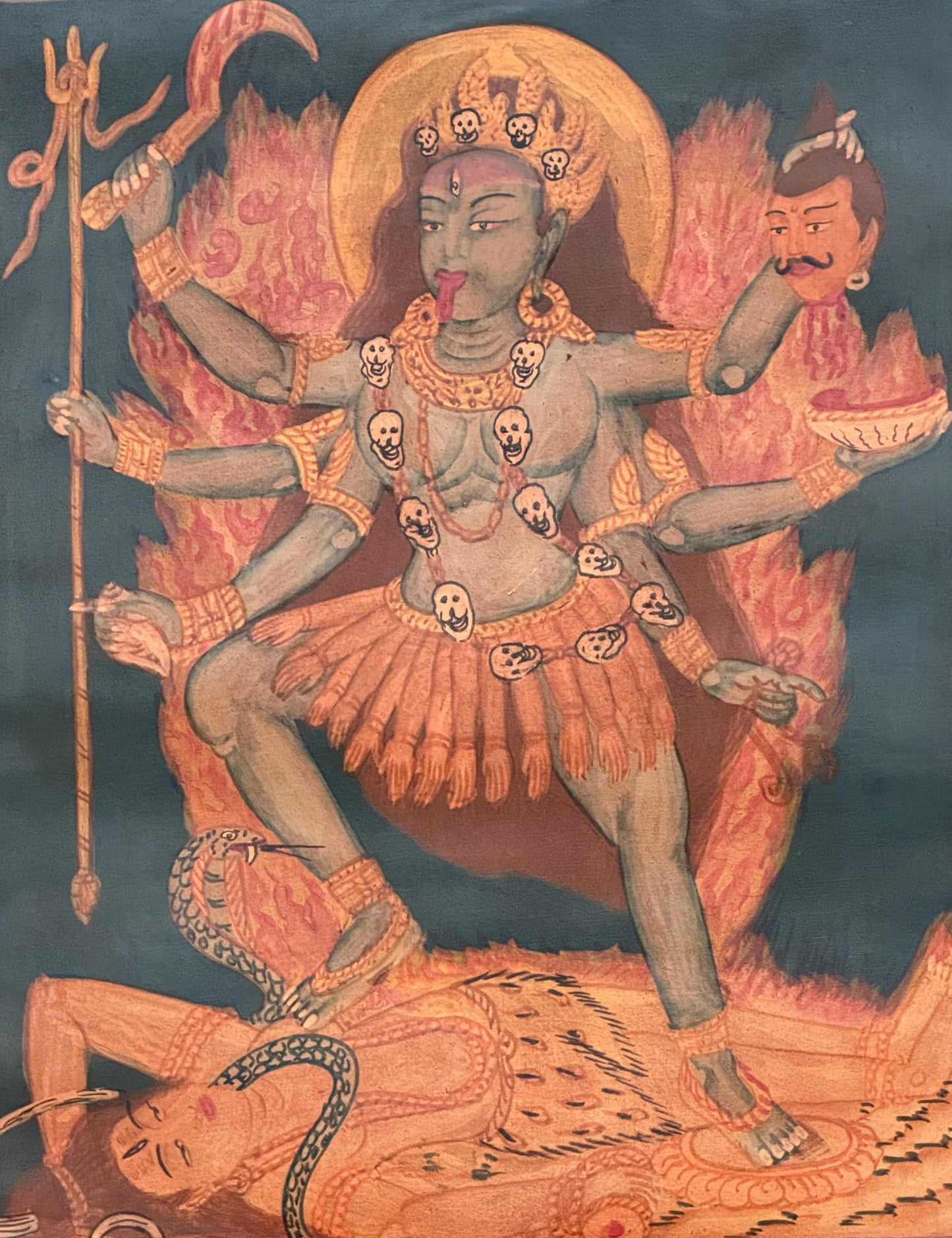 Goddess Kali Mahakali Thangka Painting | Hand-Painted Hindu Art with Silk Brocade