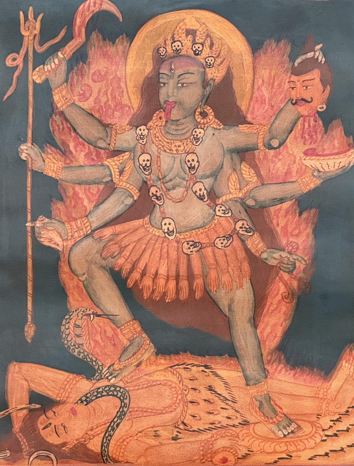 Goddess Kali Mahakali Thangka Painting | Hand-Painted Hindu Art with Silk Brocade