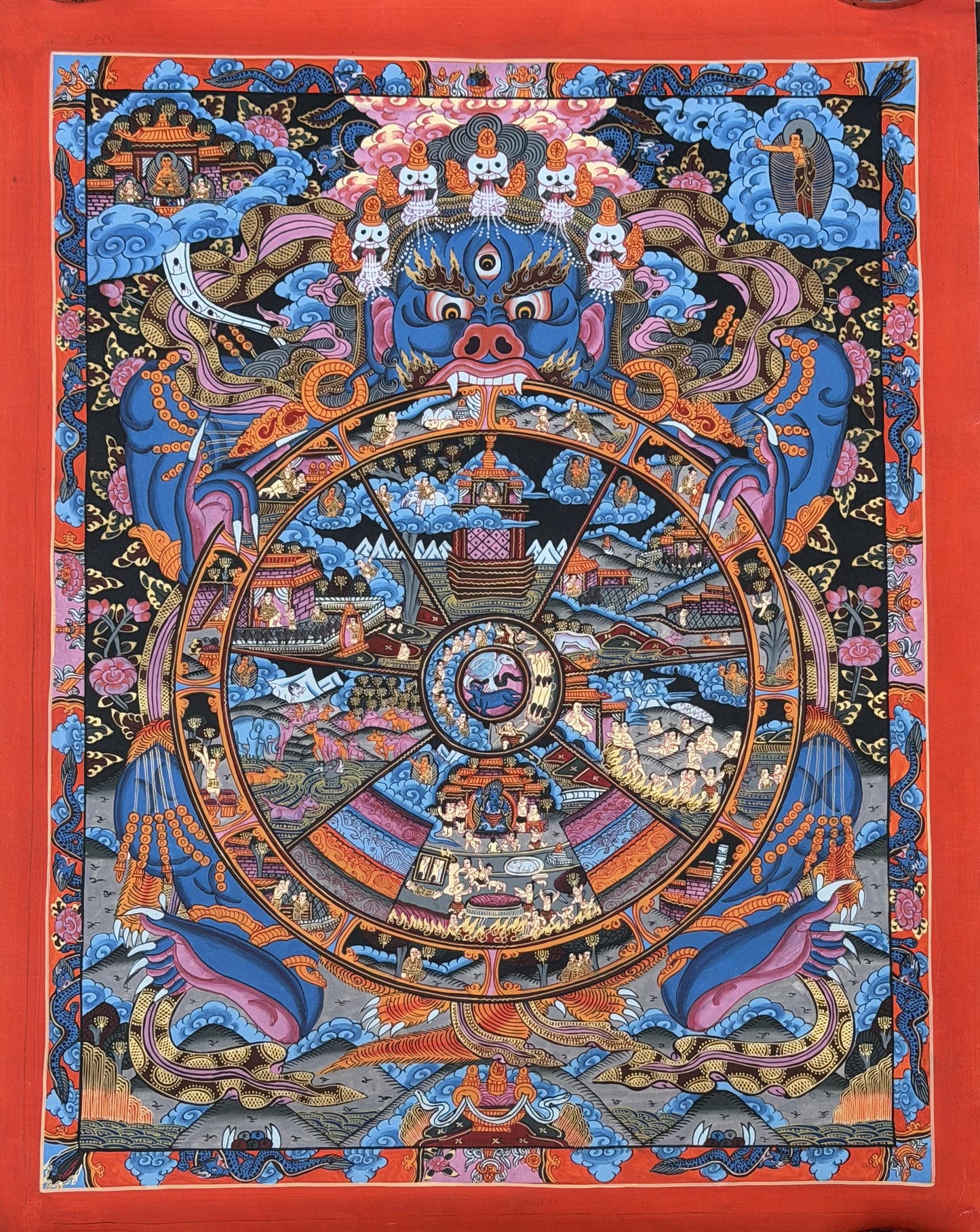 Wheel of Life Bhavachakra Tibetan Thangka Painting | Hand Painted Samsara Mandala Buddhist Art