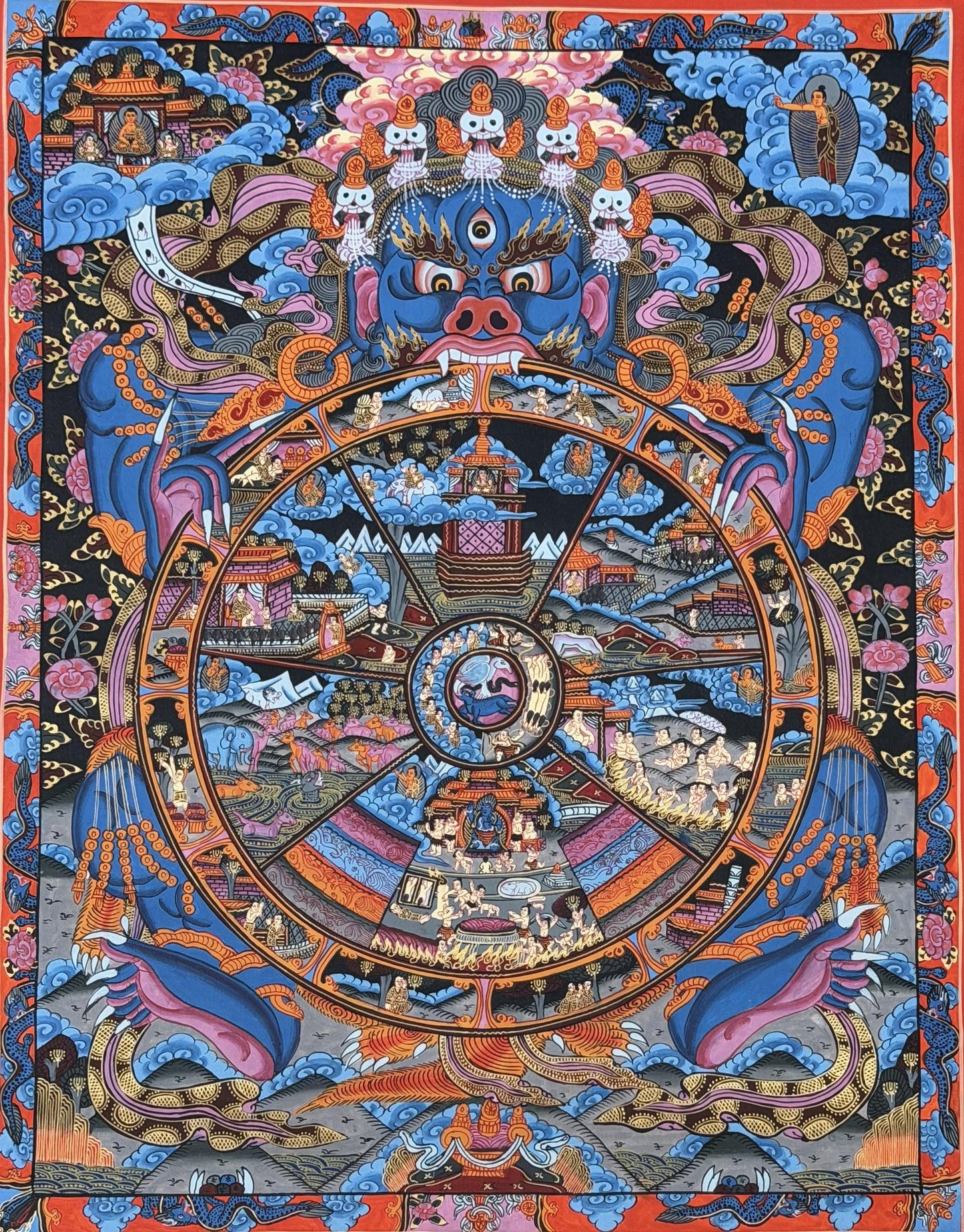 Wheel of Life Bhavachakra Tibetan Thangka Painting | Hand Painted Samsara Mandala Buddhist Art
