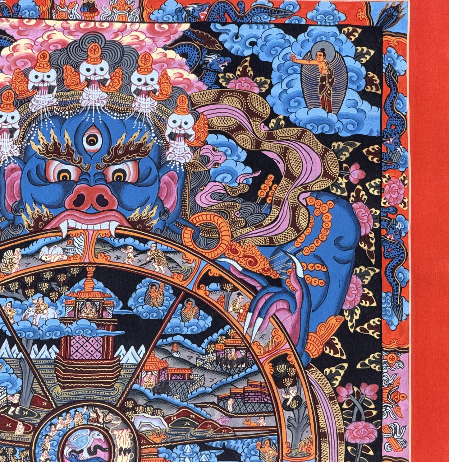 Wheel of Life Bhavachakra Tibetan Thangka Painting | Hand Painted Samsara Mandala Buddhist Art