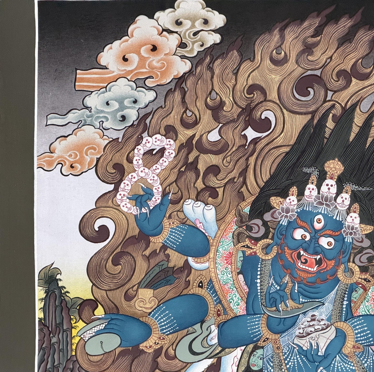 Six-Armed Mahakala Thangka 24K Gold Tibetan Buddhist Protector Painting Rare Masterpiece