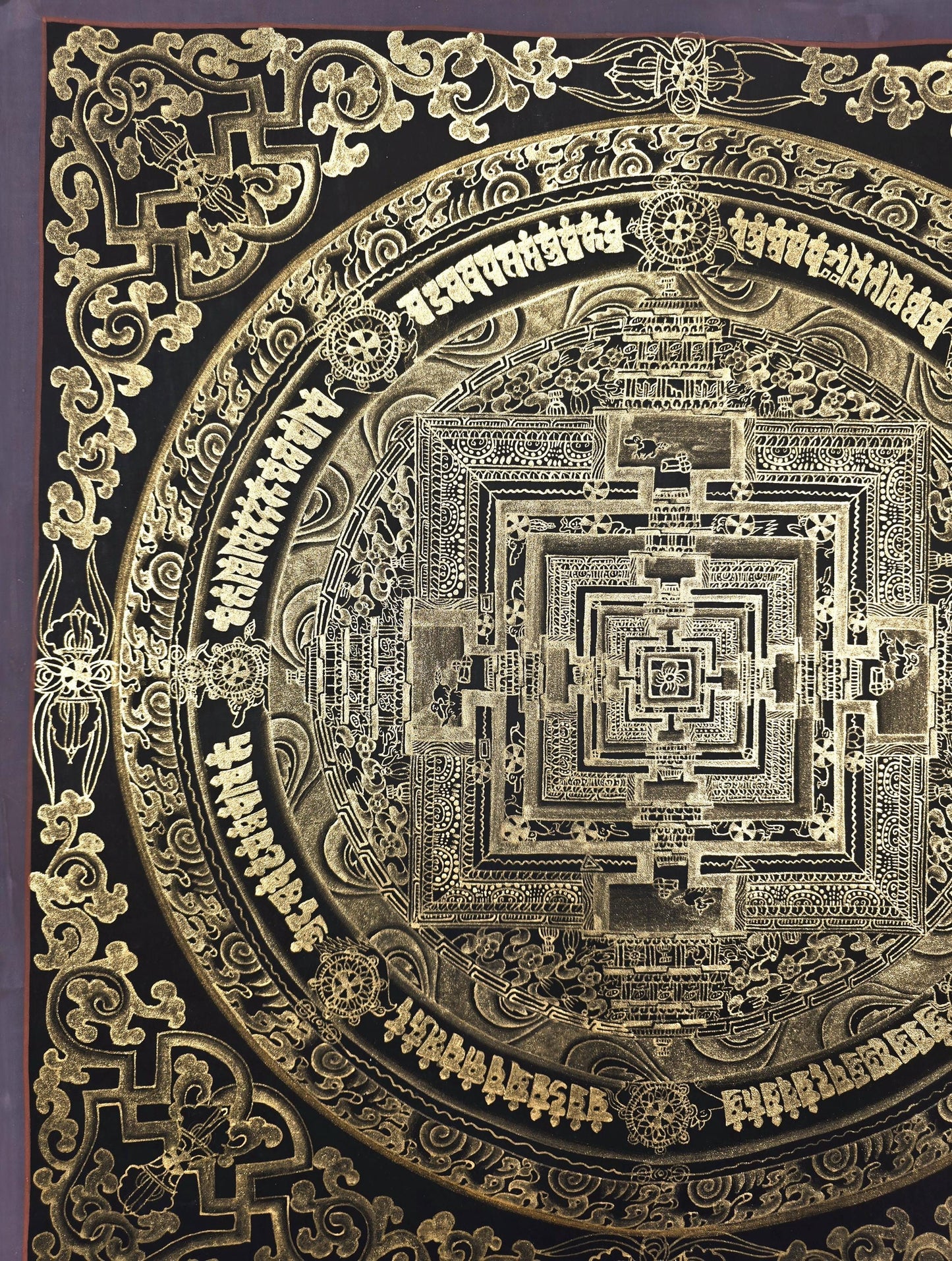 Black and Gold Kalachakra Mandala – Wheel of Time Tibetan Thangka Painting